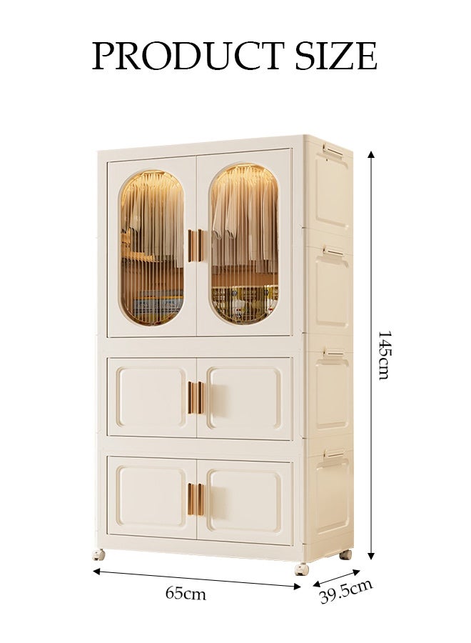 Spides 3 Tiers Foldable Closet Wardrobe Freestanding Portable Closet Storage Cabinet with Magnetic Snap Closure and Wheels Multi-functional Stackable Clothes Storage Bins with Hanging Rod Dust-Proof Collapsible Plastic Garment Cabinet for Clothing Organization in Bedroom & Office - Image 4